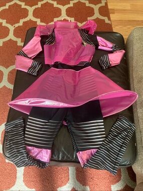 Girls Pink Futuristic Space Costume Dress with Striped Leggings (Megan 2.0)